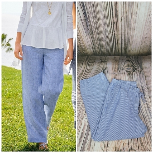 Talbots Linen Stripe The Easy Drawstring Pant - Picture 1 of 12